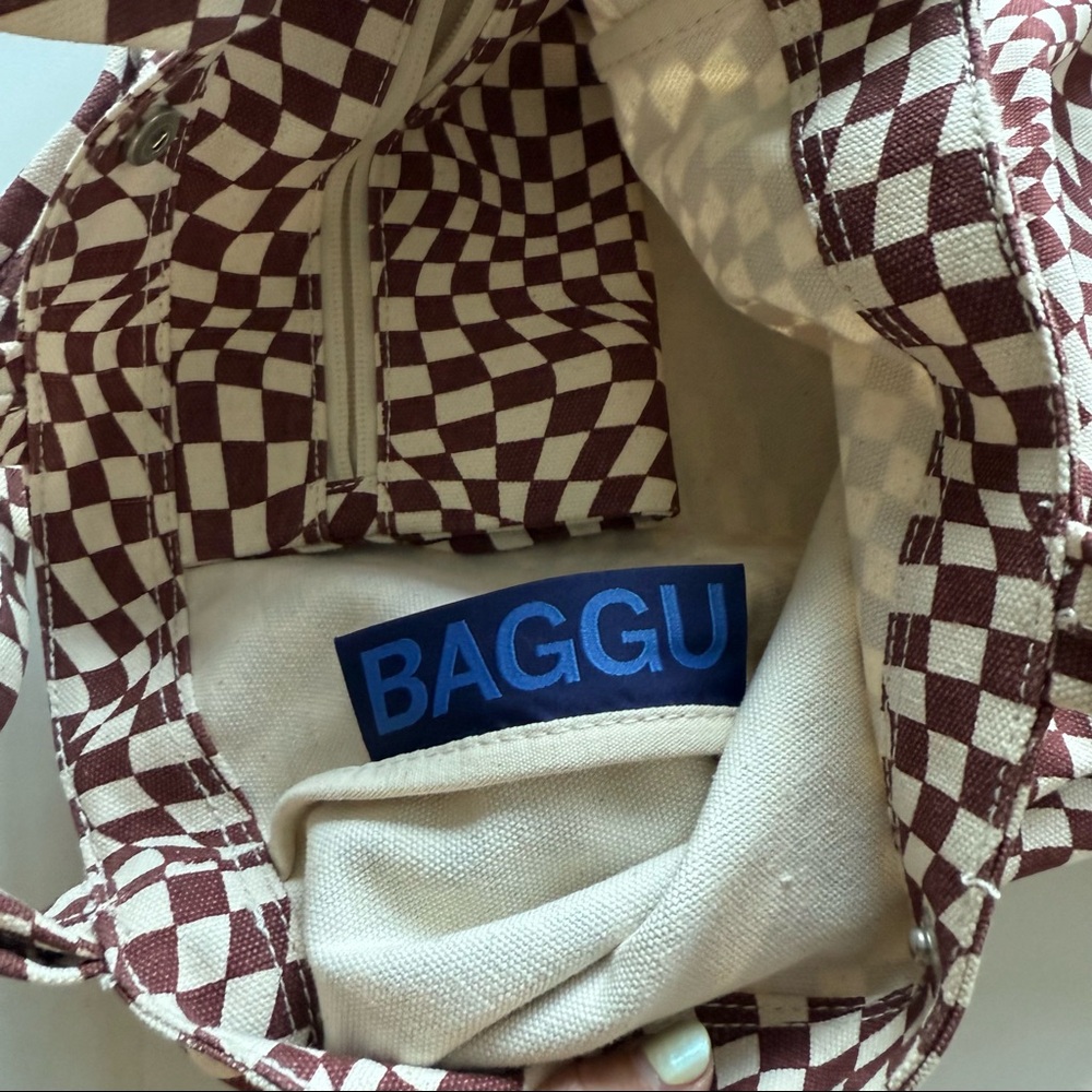 Baggu Canvas Duck Bag Maroon Trippy Checker - Picture 3 of 9